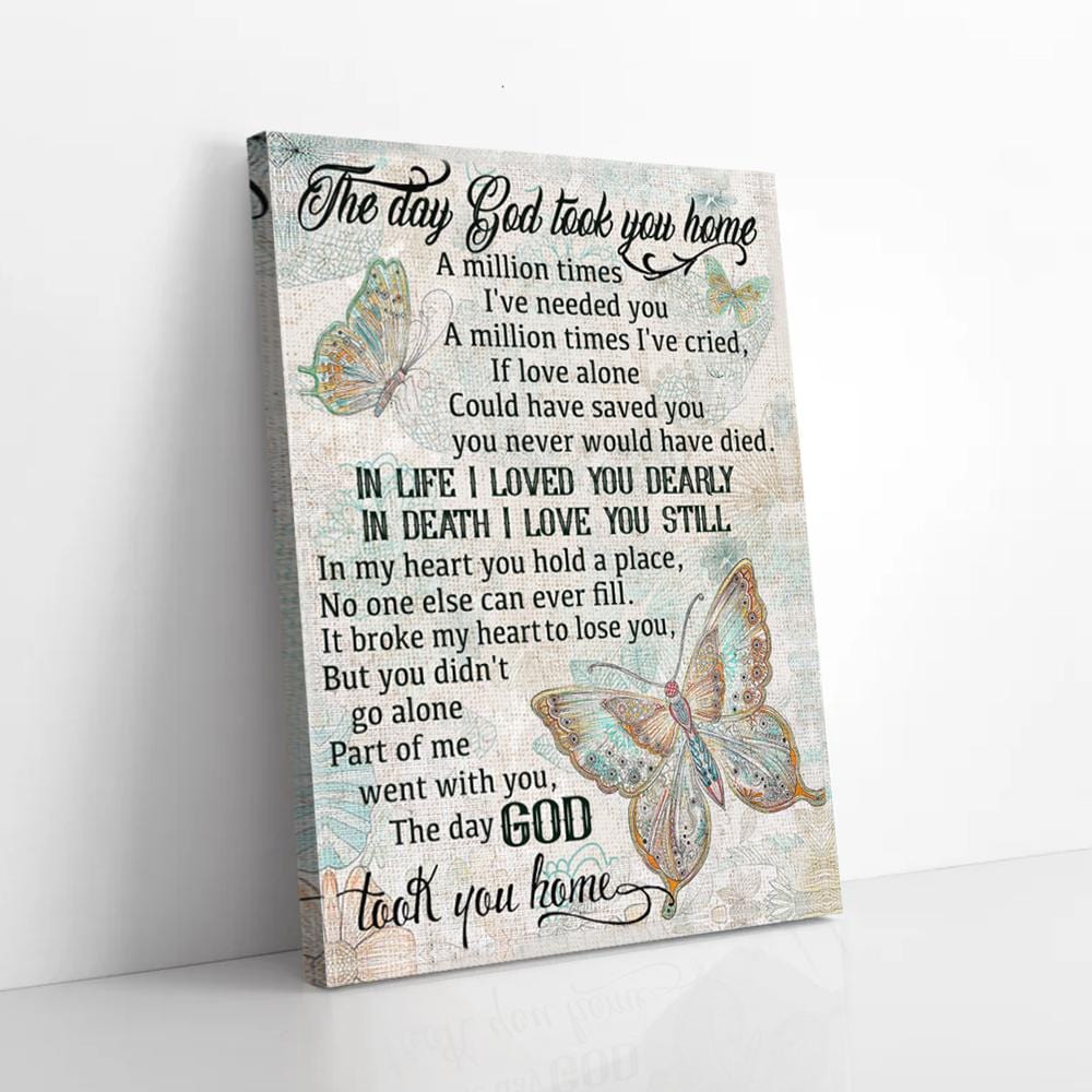 Canvas Prints The Day God Took You Home I Love You Dearly Family Butterfly Canvas Wall Art Home Decoration