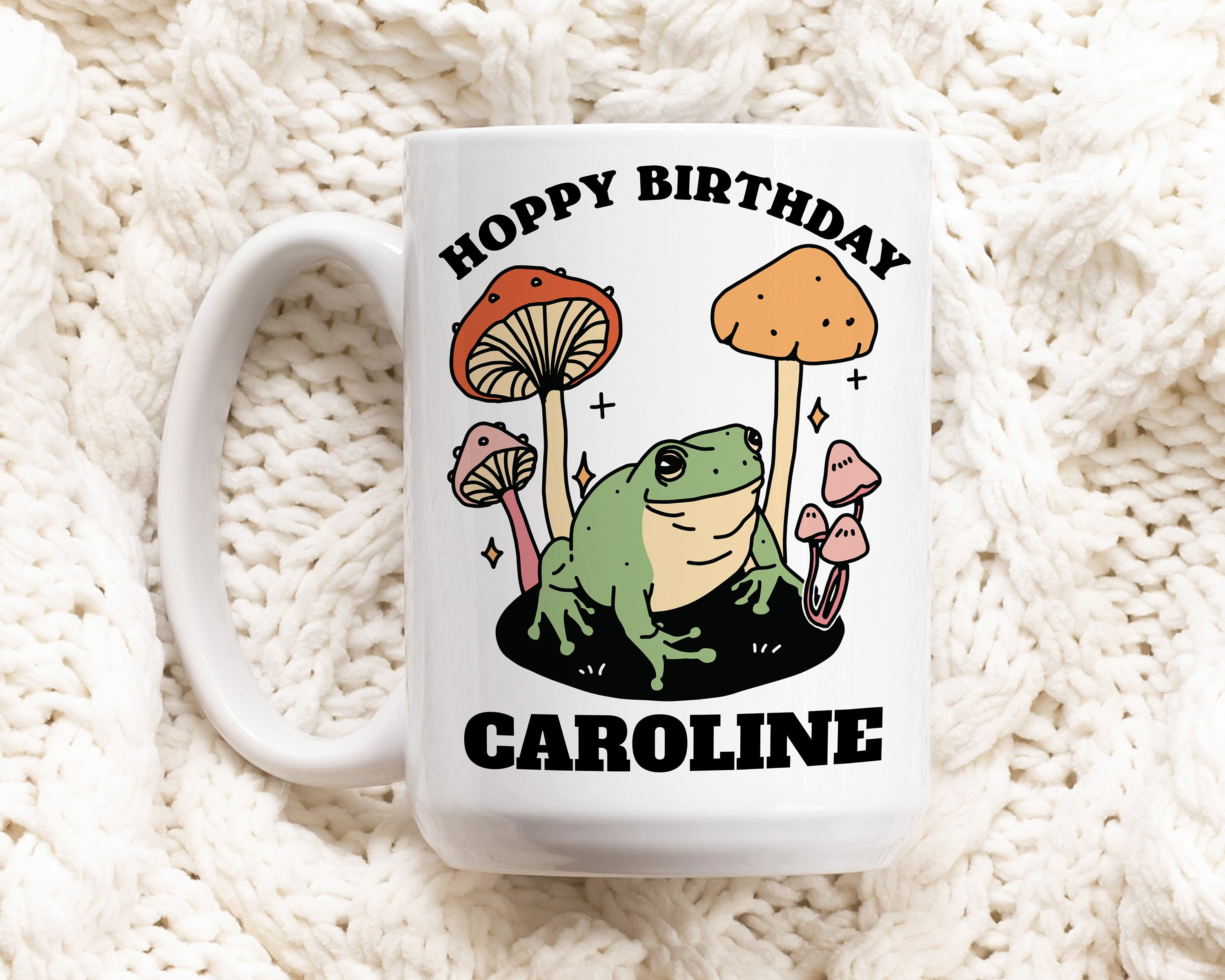 Custom Frog Coffee Mug, Hoppy Birthday Ceramic Cup, Frog Lover Gift, Bday Present, Personalized Happy Birthday Gift Idea, Cute Cottagecore