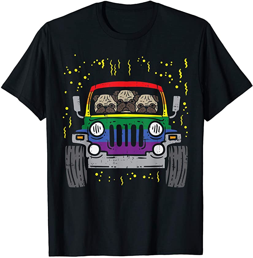 Rainbow Monster Truck Pug Dog Gay Pride LGBT Animal Gift T-Shirt