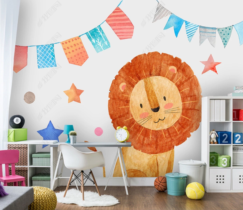 3D Hand Drawn Animal Lion Star Pattern Wall Mural Wallpaper Lqh 5