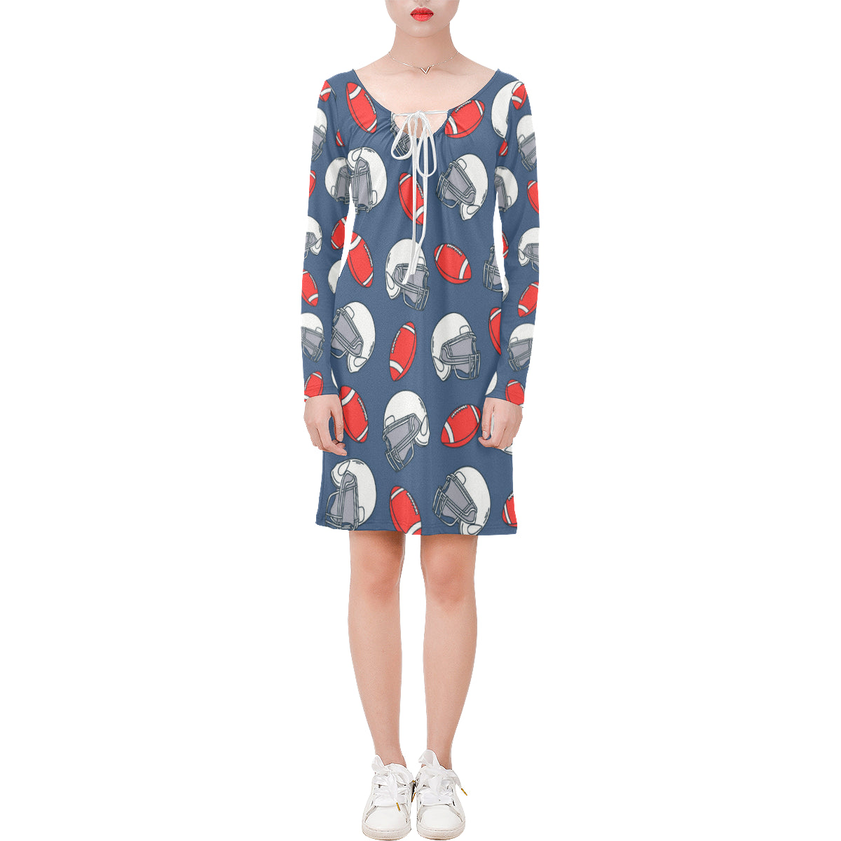 American Football Helmet Design Pattern Long Sleeves Dress Shirtstore24H