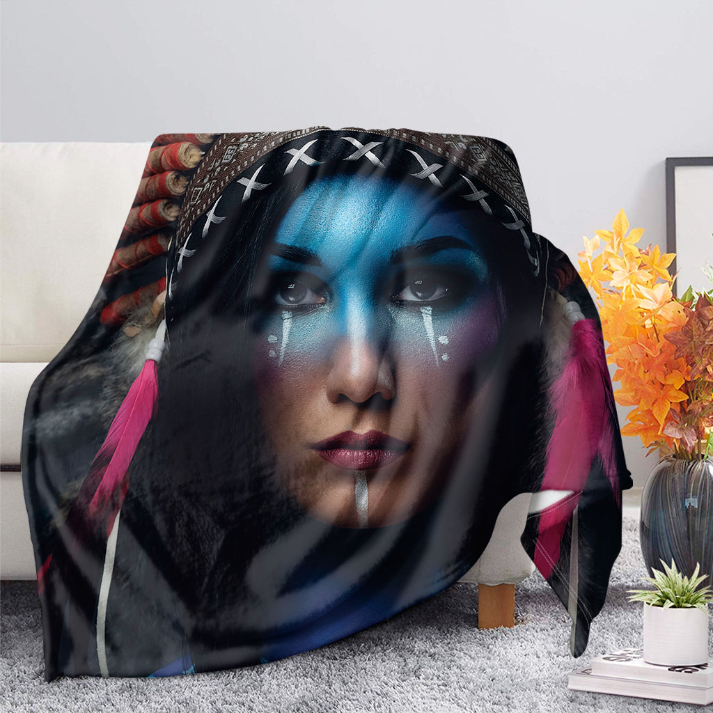 Native Indian Woman Portrait Print Blanket