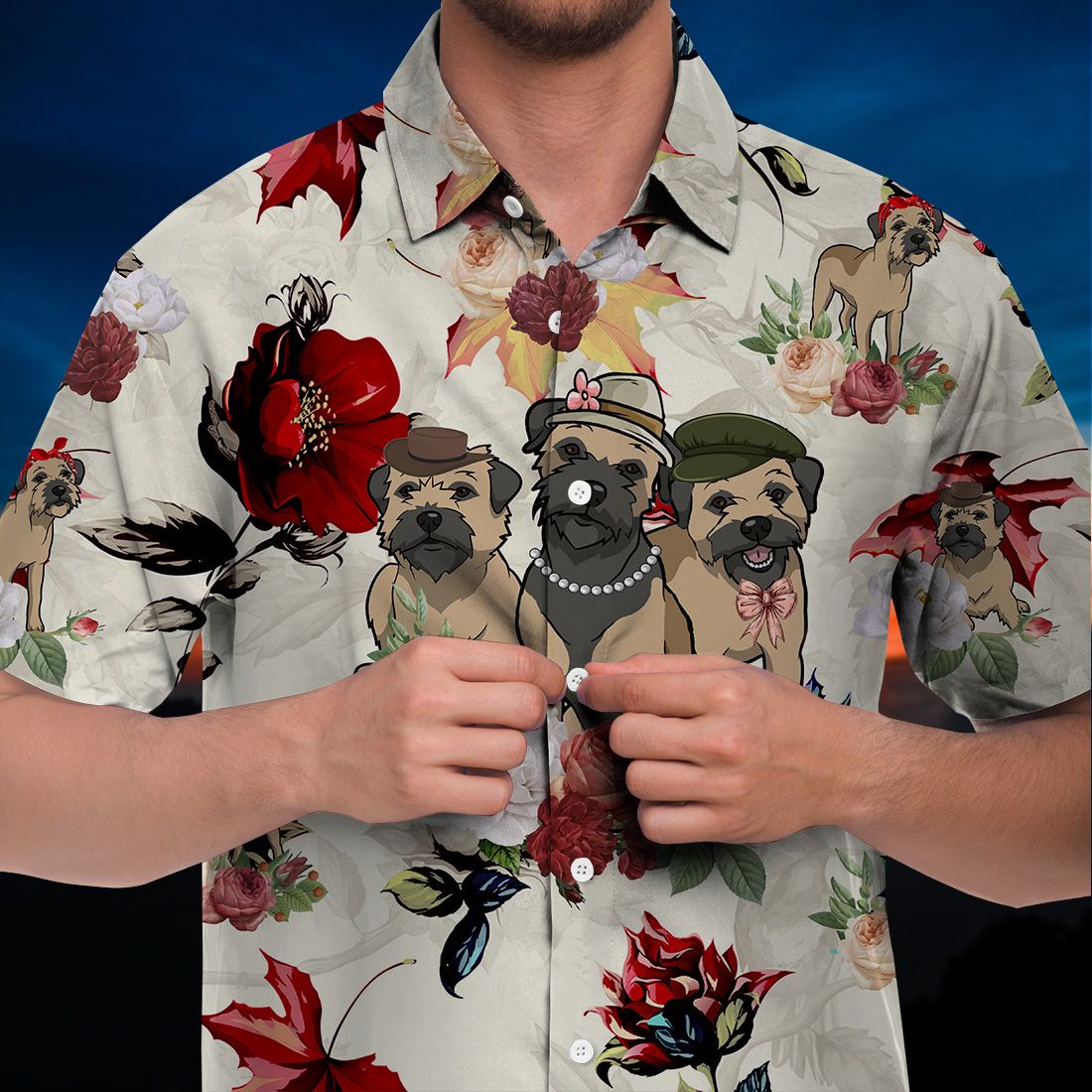 Border Terrier Dog Hawaiian Shirt 90s Flower