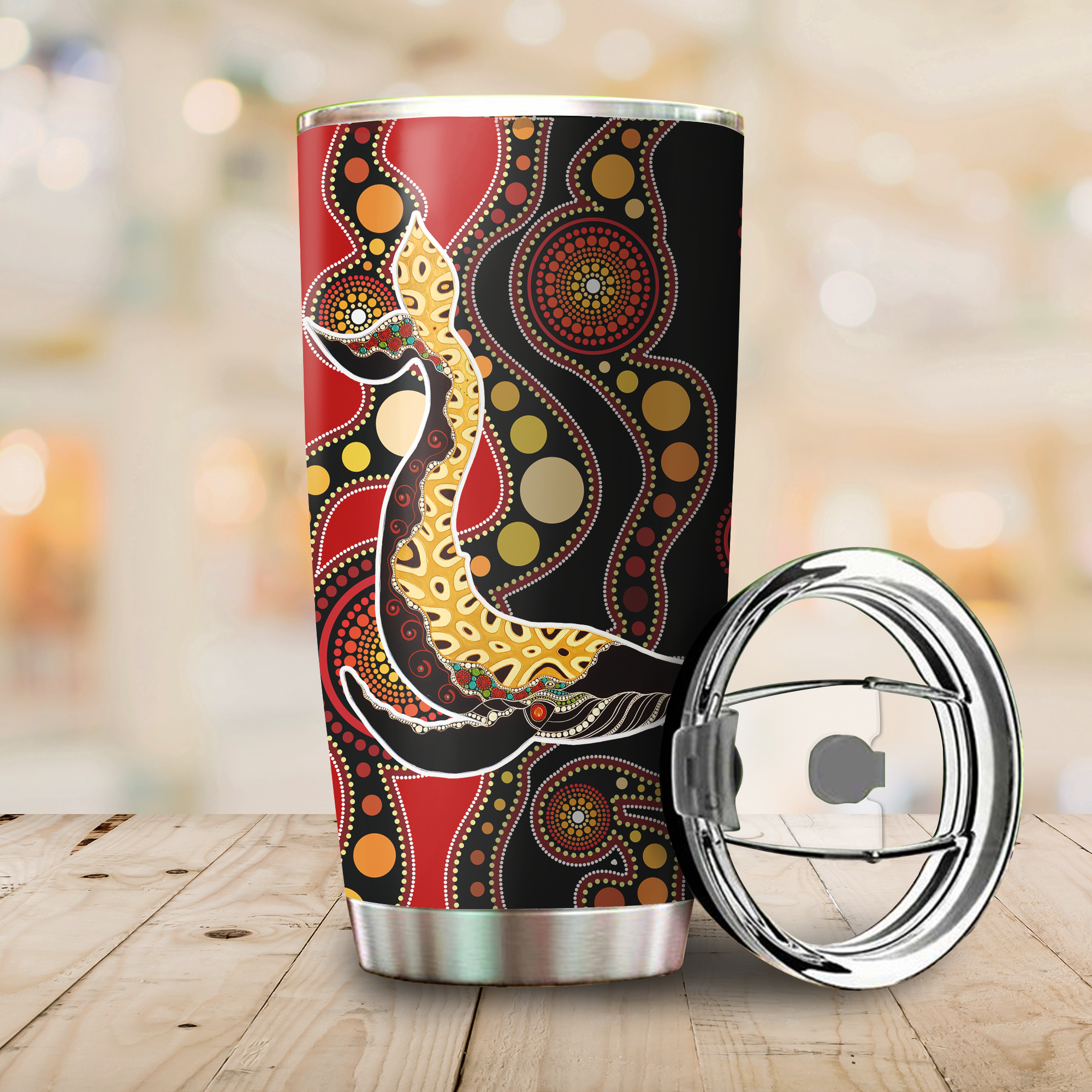 Aboriginal Decors Australian Gifts Shark Hunting Stainless Steel Tumbler 20Oz