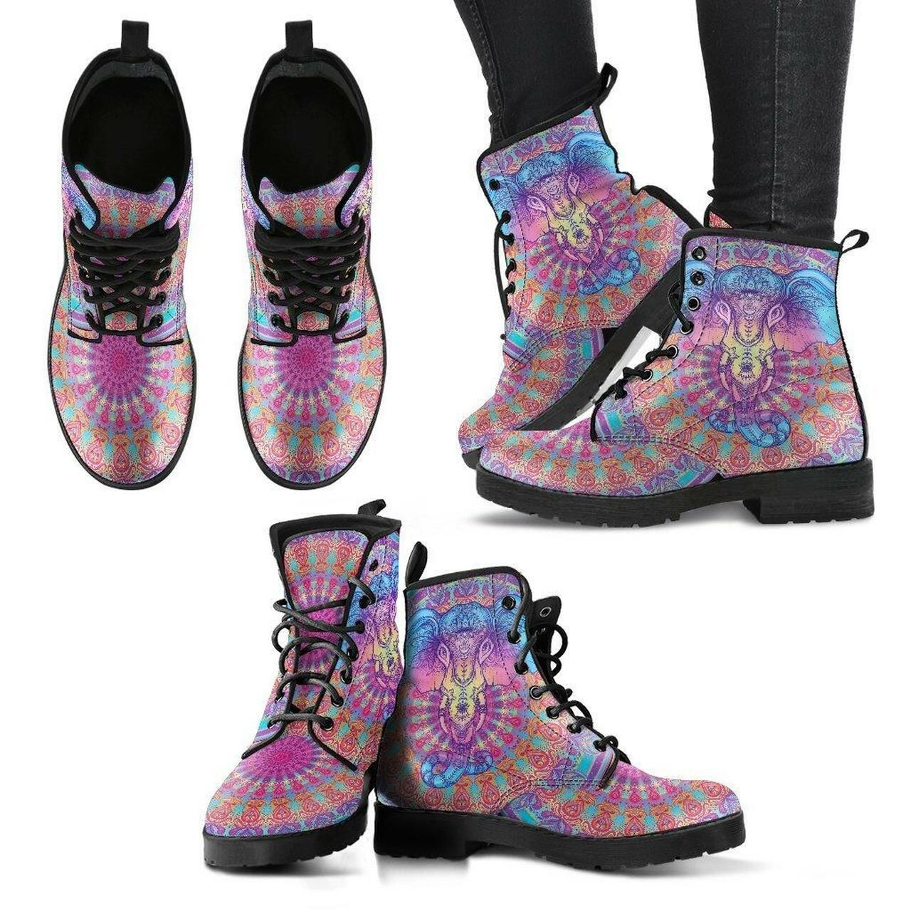 Mandala Elephant Handcrafted Leather Boots Fashion Women Boots Shoes Shoes4251