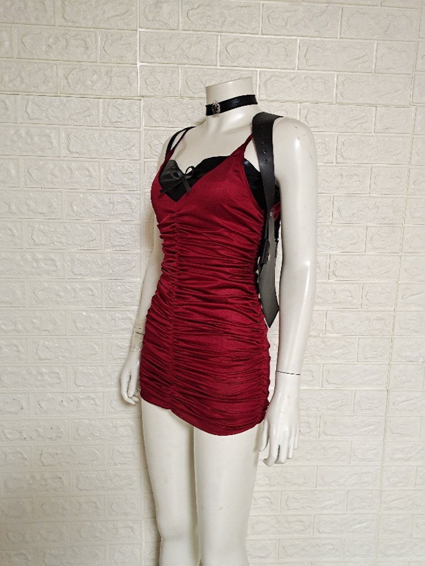 Ada Wong Cosplay Costume Slip Dress Women Red Dress Wig Halloween Carnival Outfits alx