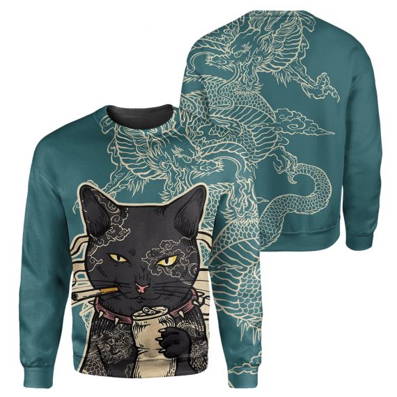 Dragon Black Cat All Over Print Unisex Sweatshirt For Cat Lovers