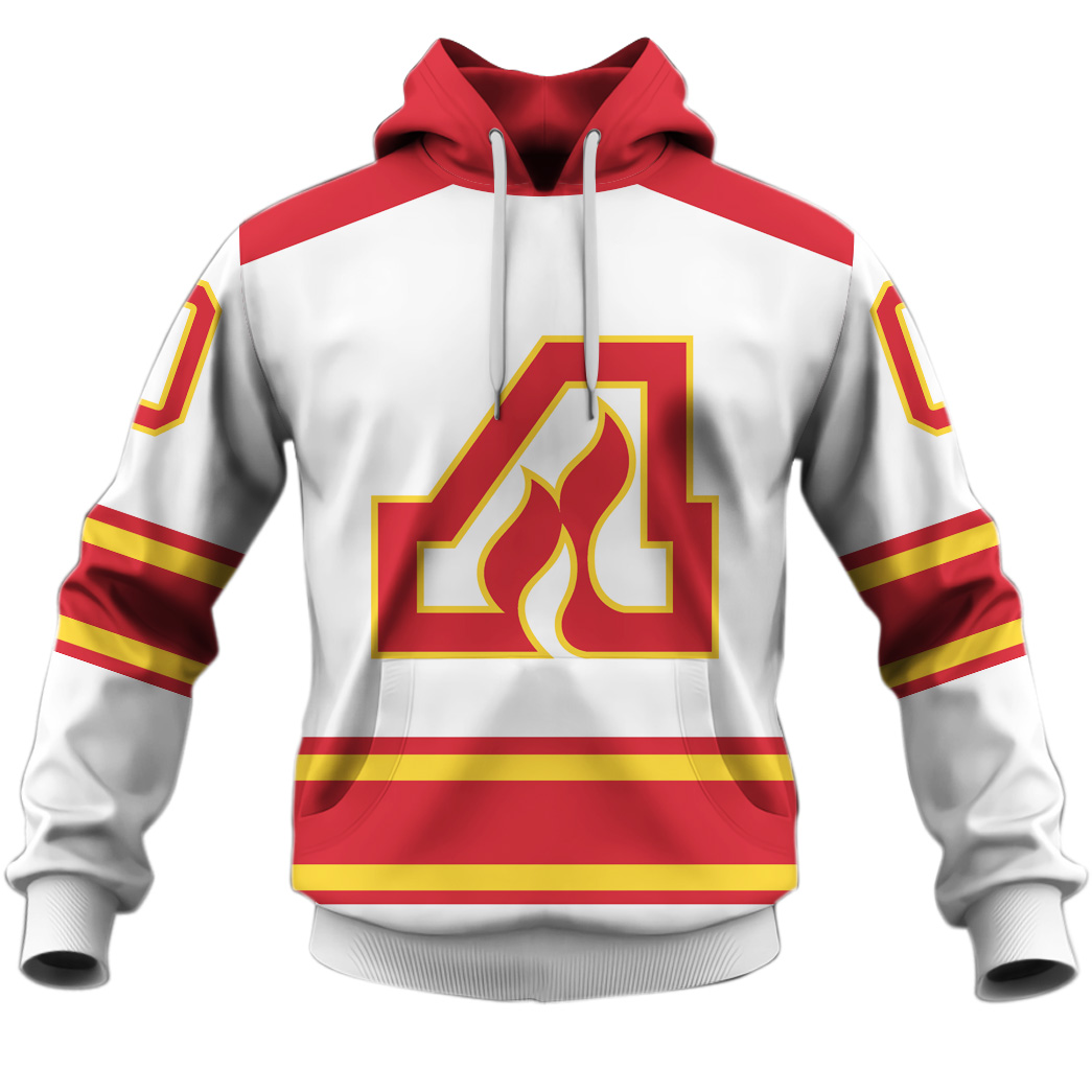 Calgary Flames Custom Name Number 70S Vintage Away Jersey Pullover Hoodie