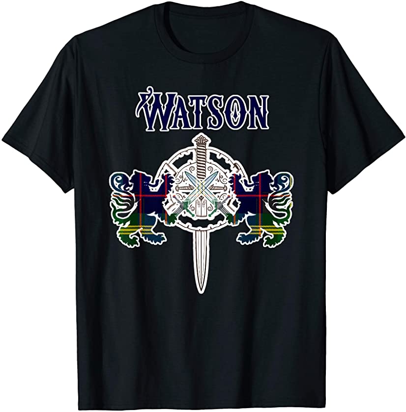 Watson Scottish Clan Family Name Tartan Lion Sword T-Shirt