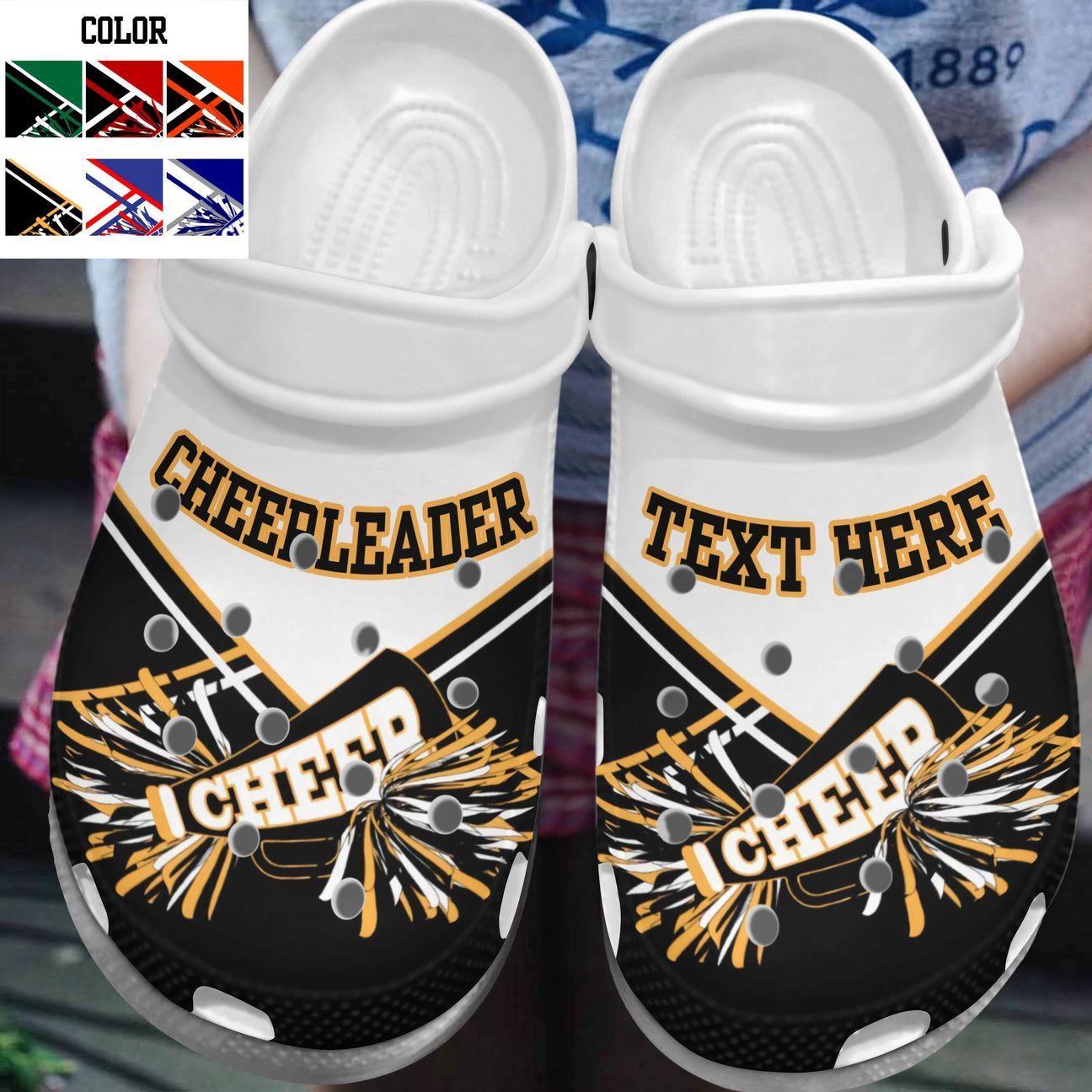 Vq Cheerleader Personalize Clog, Custom Name, Text, Fashion Style For Women, Men, Kid, Print 3D Personalized Cheer Uniform