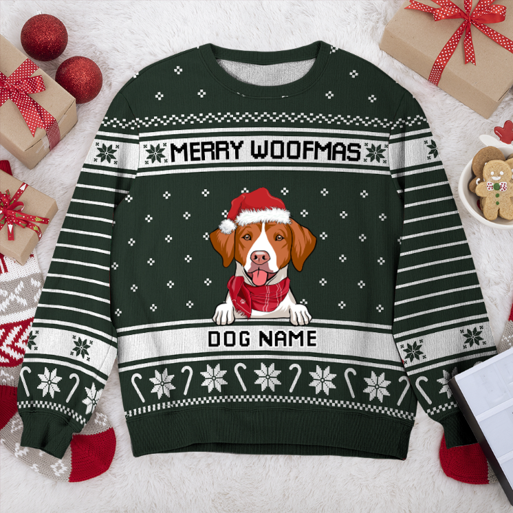 Brittany Merry Woofmas Personalized Sweater, Dog Ugly Christmas Sweater