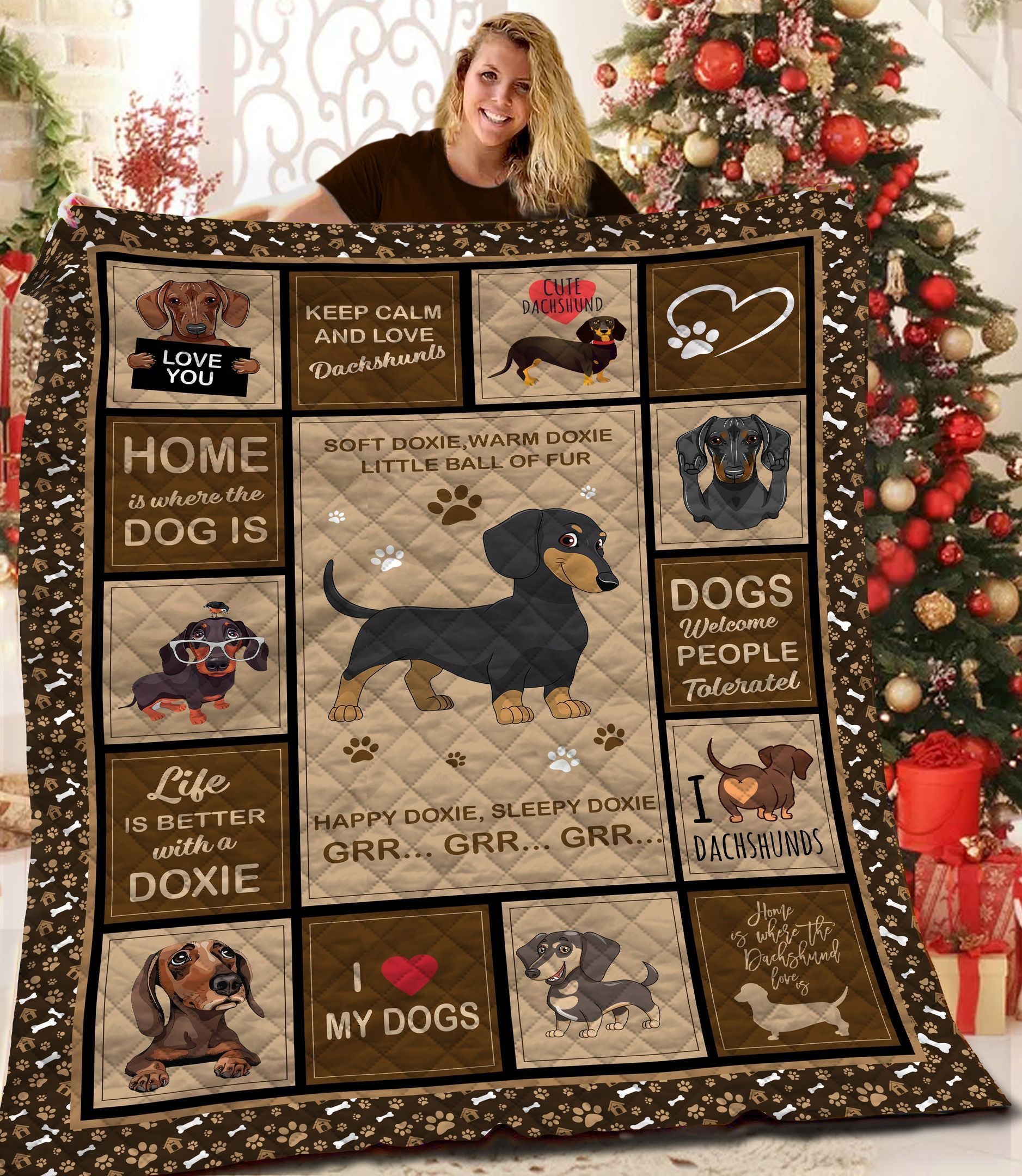 Dachshunds Happy Puppy Dachshund Doxie Wiener Dog Lovers Cl291220287Mi Quilt Blanket