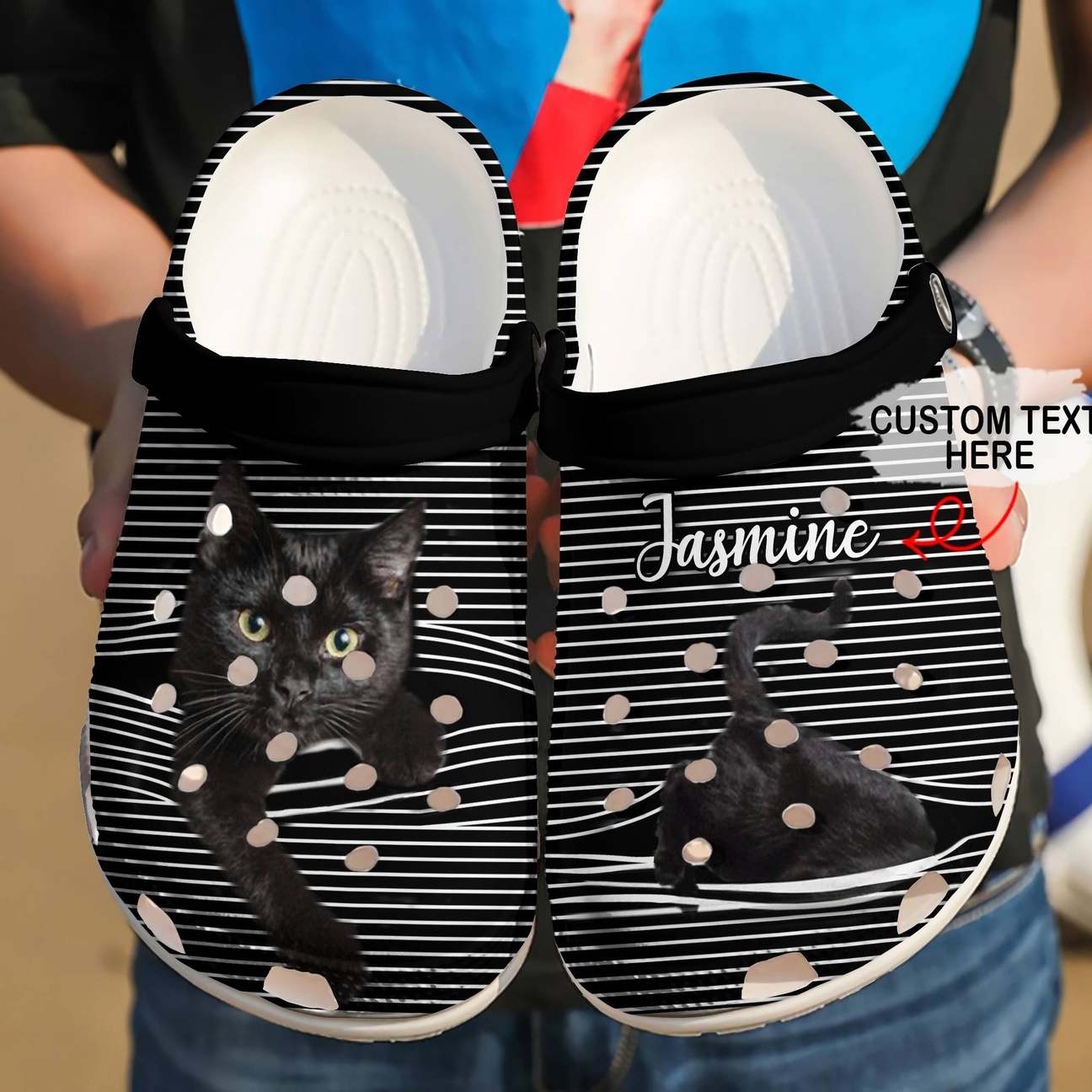 Cat Personalized Clog, Custom Name, Text Black Cat Lover, Fashion Style For Women, Men, Kid, Print 3D