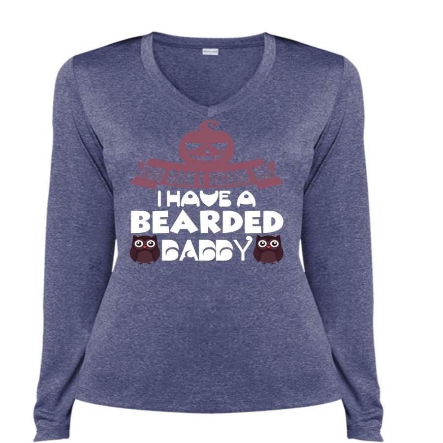 You Can’t Scare Me T Shirt, I Have A Bearded Daddy T Shirt, Cool Shirt (Ladies LS Heather V-Neck)