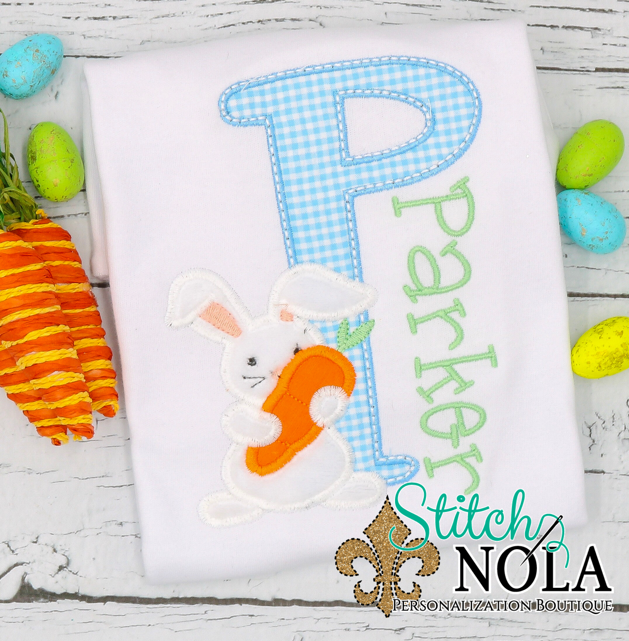 Personalized Easter Alpha With Bunny Appliqué Shirt