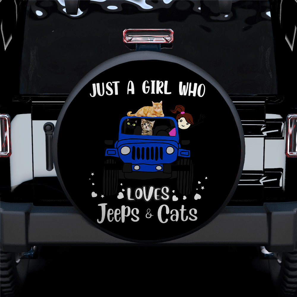 Just A Girl Who Love Jeep And Cat Blue Car Spare Tire Covers Gift For Campers