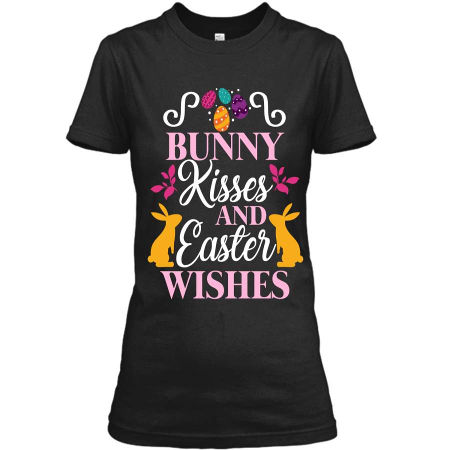 Bunny Kisses And Easter Wishes Cute Easter T-Shirt Ladies Custom