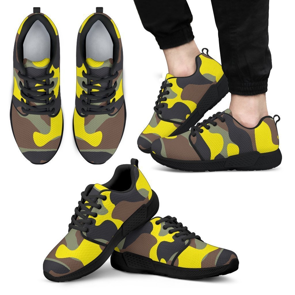 Yellow Brown And Black Camouflage Print Men’S Athletic Shoes