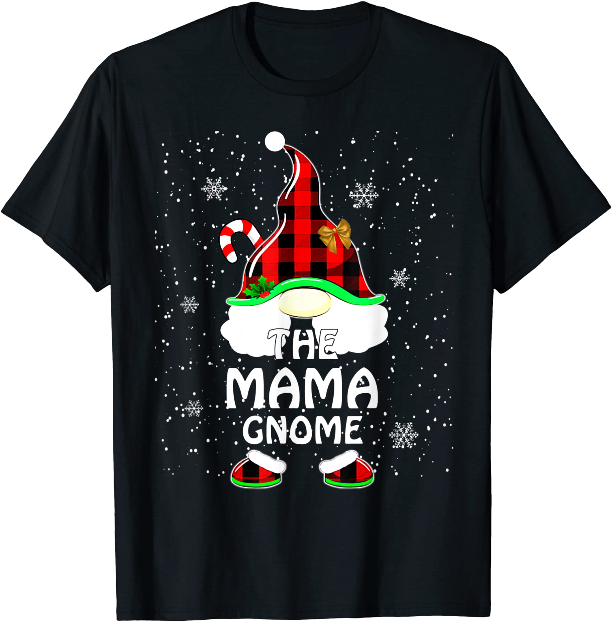 Mama Gnome Gnomies Red Plaid Matching Family Christmas Funny T-Shirt