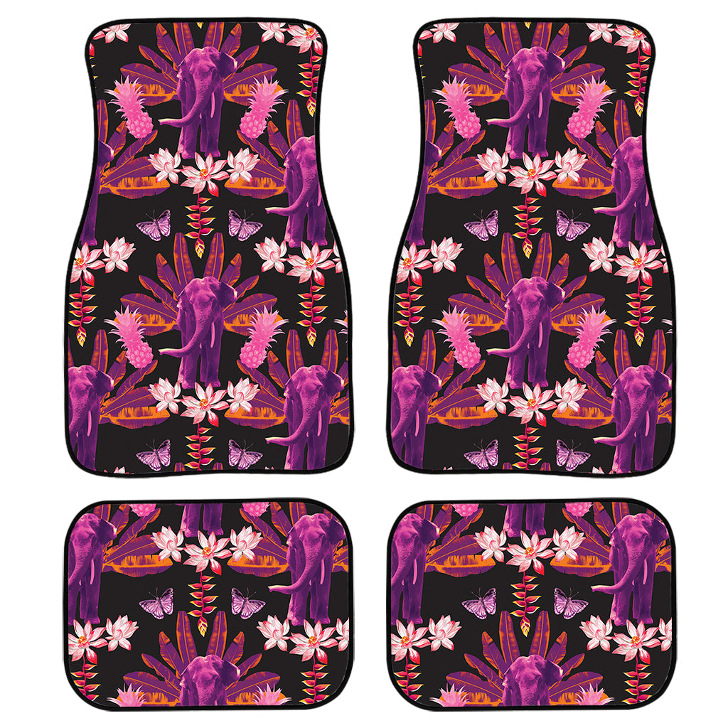 Purple Tropical Elephant Pattern Print Front And Back Car Floor Mats, Front Car Mat