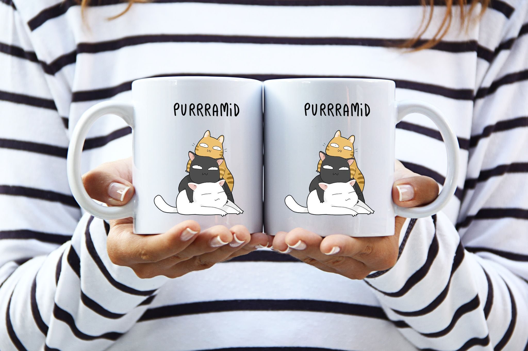 Purrramid, Funny Animals Coffee White Mug Unique Gifts, Ceramic Coffee Mugs