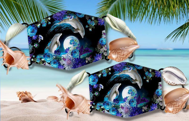 Dolphins Moonlight Blue Flowers Face Covering Gift For Dolphin Lovers Cotton Mask 1-10 Pcs For Kid & Adult All Over Print Face Mask Covering For Adults And Kids