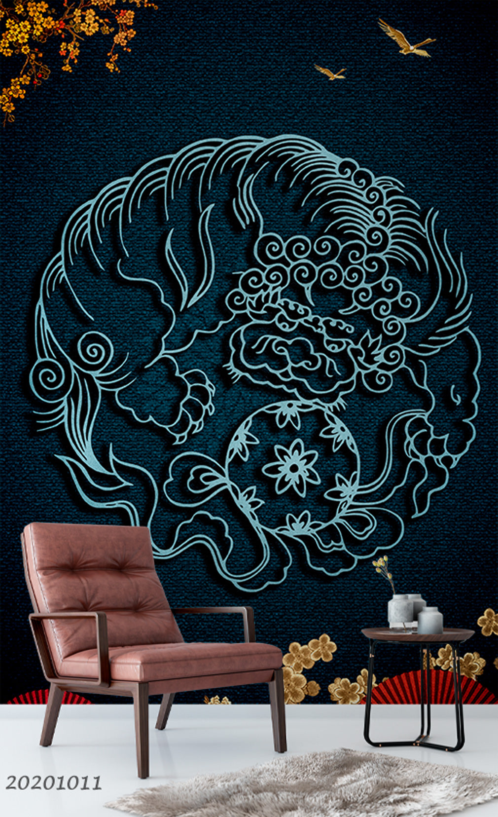 3D Chinese Style Lion Ball Wall Mural Wallpaper Wj 3300