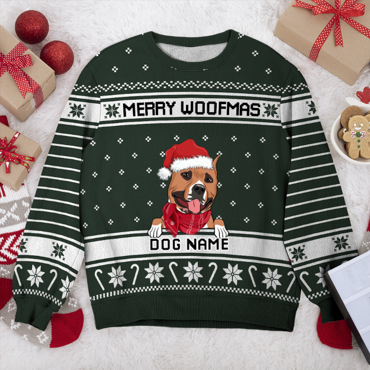 American Staffordshire Terrier Merry Woofmas Personalized Sweater, Dog Ugly Christmas Sweater