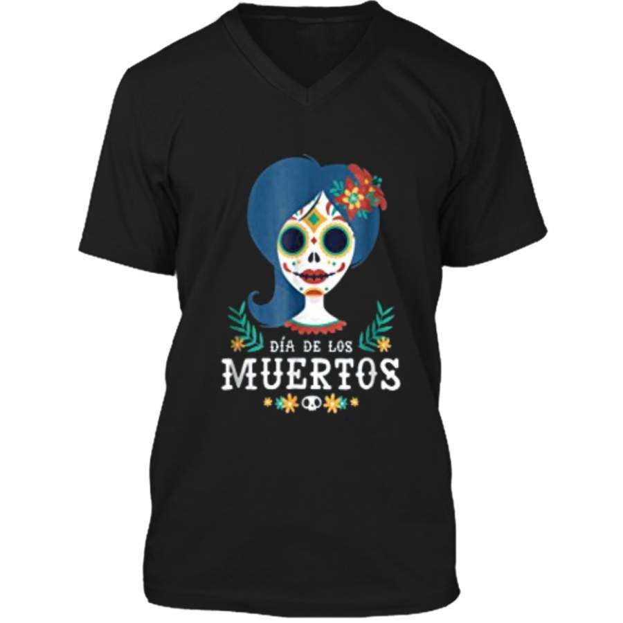 Sugar Skull Women Day of the Dead Dia de los Muertos  Mens Printed V-Neck T