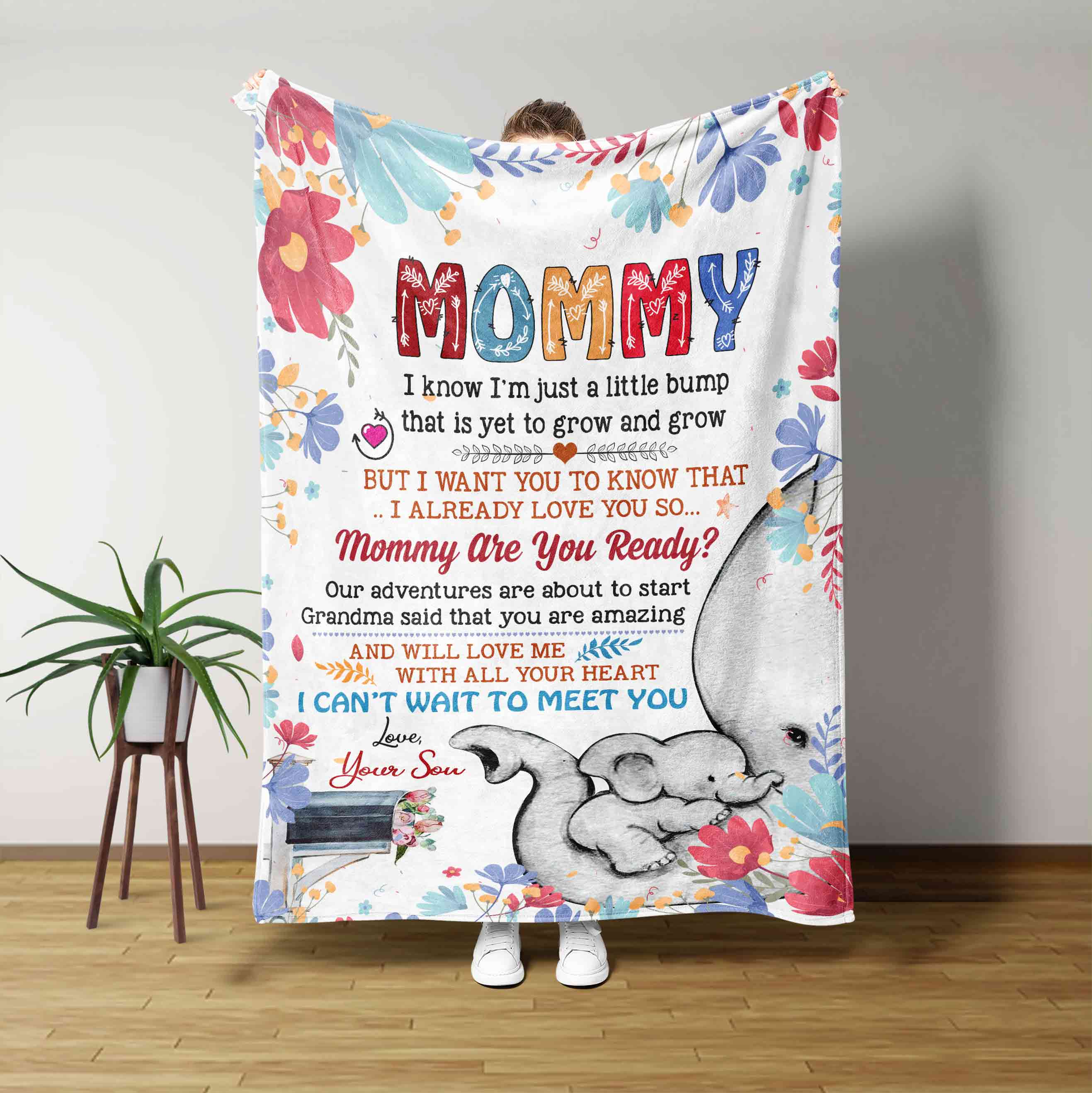 Mommy Blanket, Elephant Blanket, Flower Blanket, Heart Blanket, Custom Name Blanket, Gift Blanket