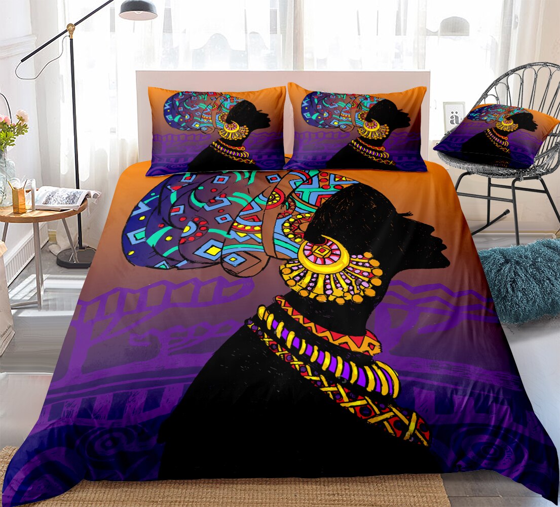 Yi Chu Xin Luxury Bedding Set Queen Size 3D African Woman Pattern Duvet Cover Set Sets Bed Linen