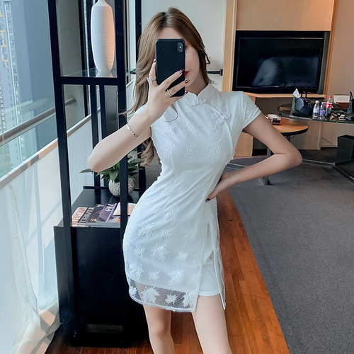 ZAWAHIKI Mini Dress Short Sleeve Stand Neck Elegant Summer 2022 New Vestidos De Mujer Flower Embroidery Female China Dresses alx