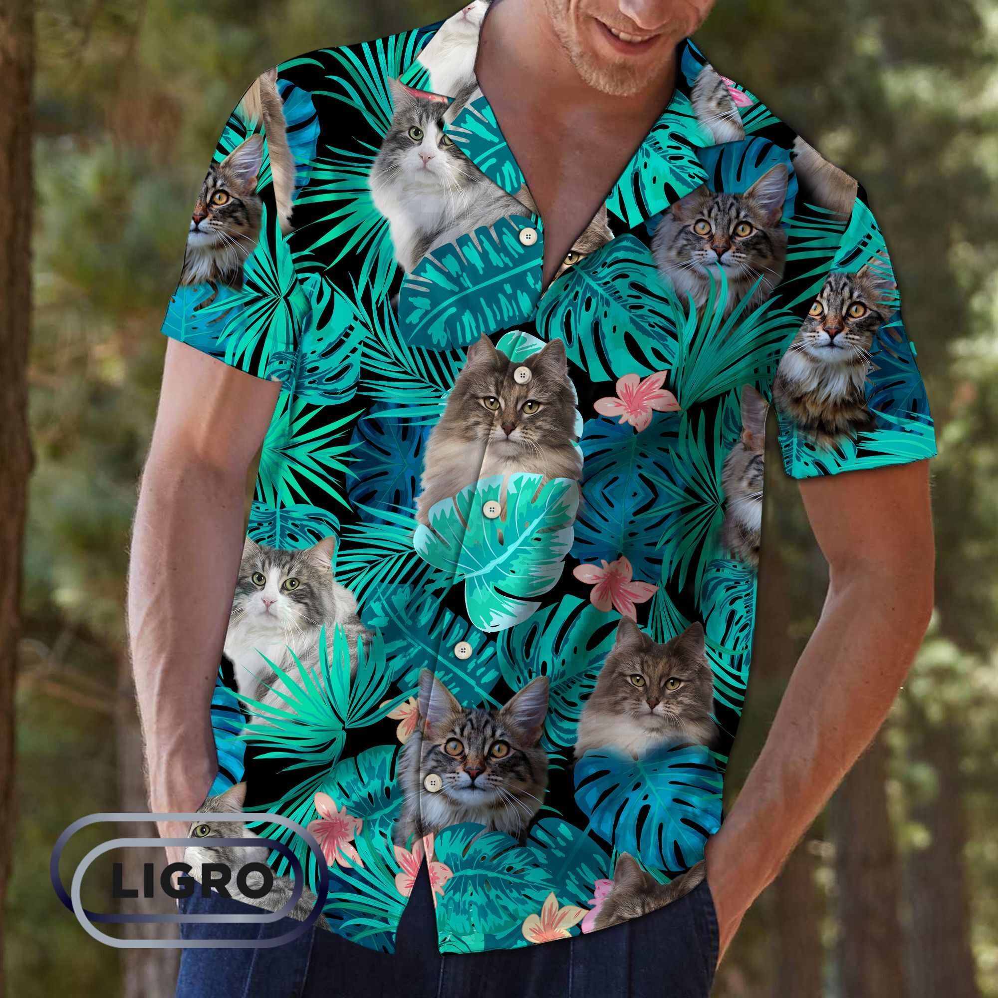 Tropical Norwegian Forest Cat G5702  Hawaii Shirt Unisex Womens  Mens Couples Matching Friends Funny Family Hawaiian Shirts Gifts