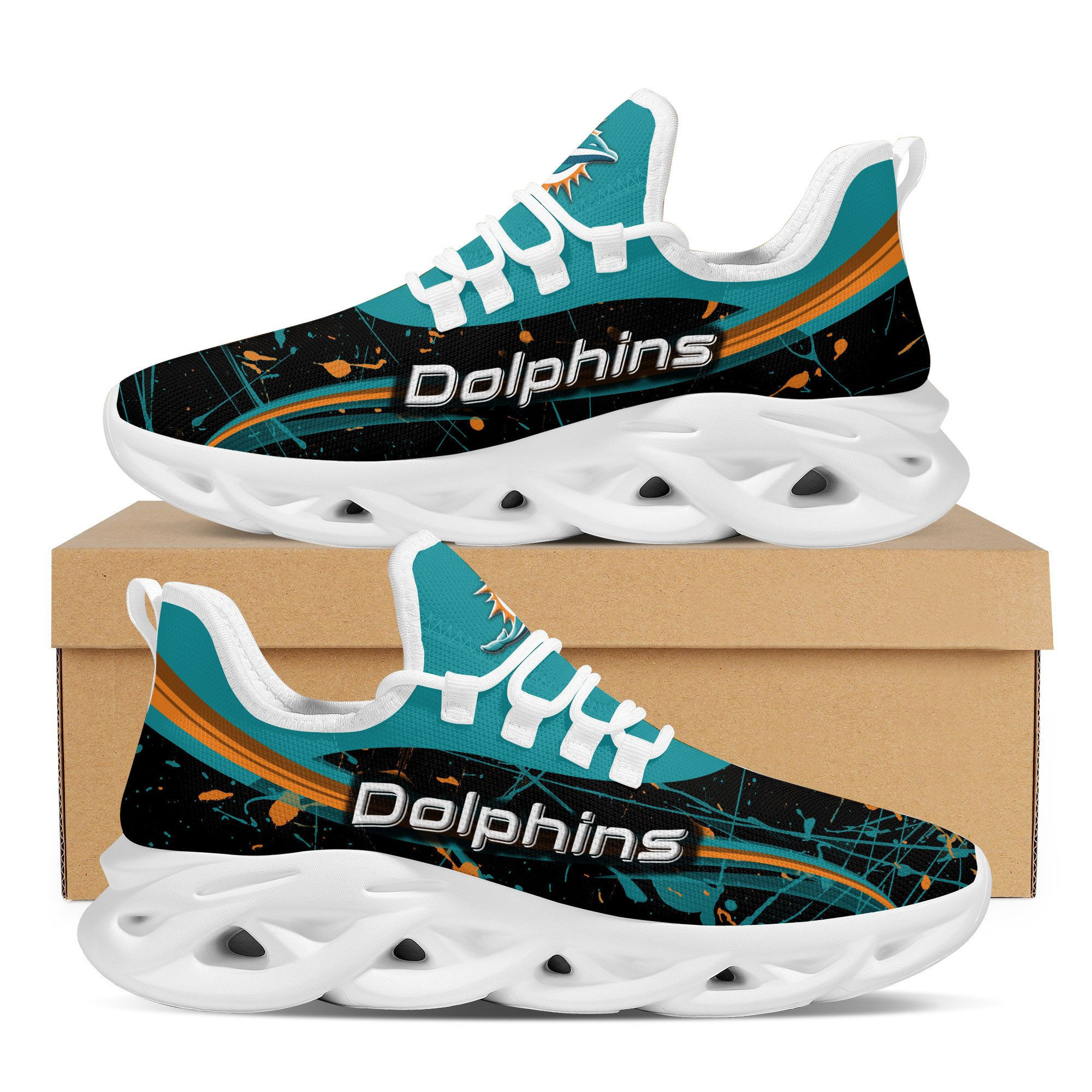 Miami Dolphins Splash Colors Design Trending Max Soul Clunky Sneaker Shoes For Mens Womensamerican Football Team Fans