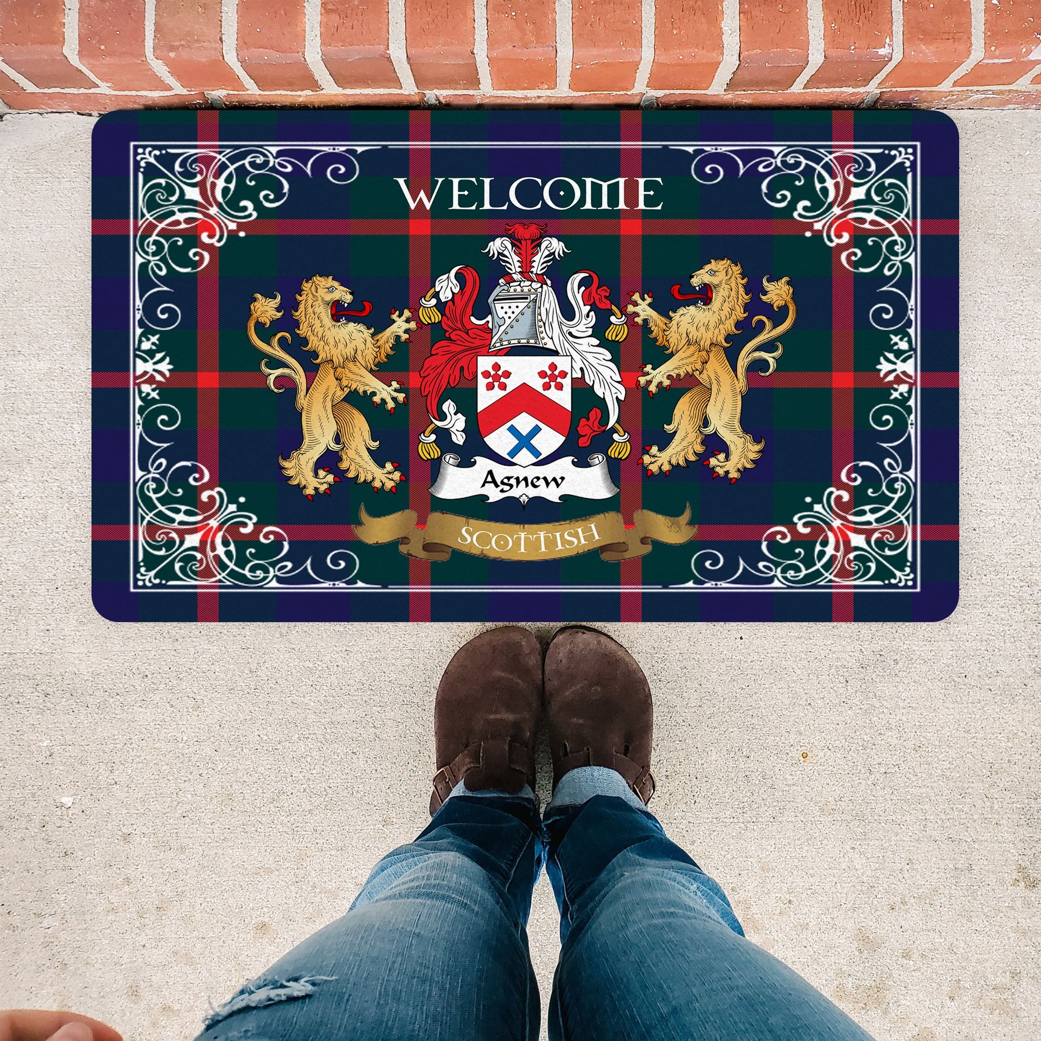 Scotstee Shop Tartan Door Mat The Family Agnew Scottish Plaid Doormat, Welcome Mat, Christmas Door Mat