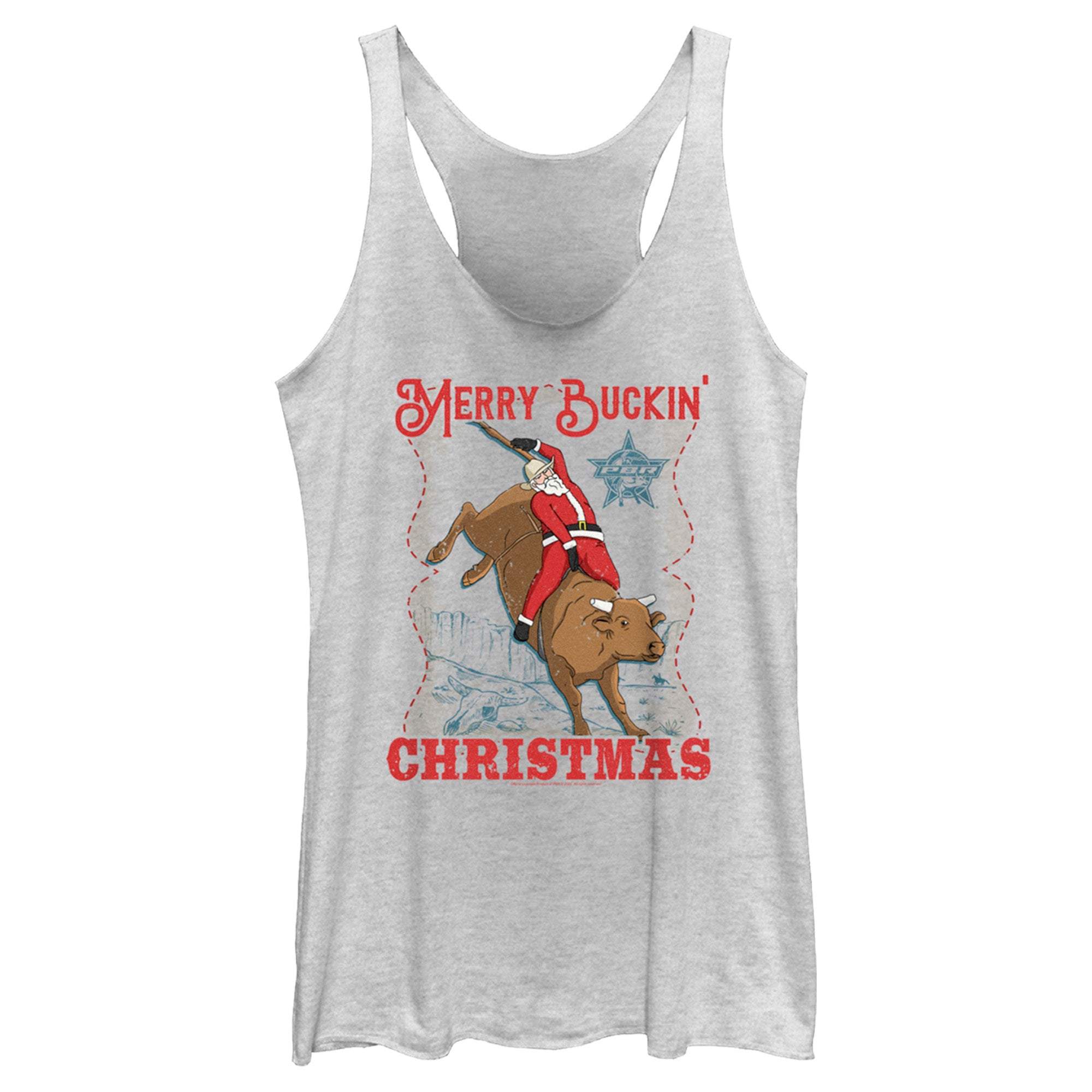 Women’S Professional Bull Riders Merry Buckin’ Christmas Racerback Tank Top