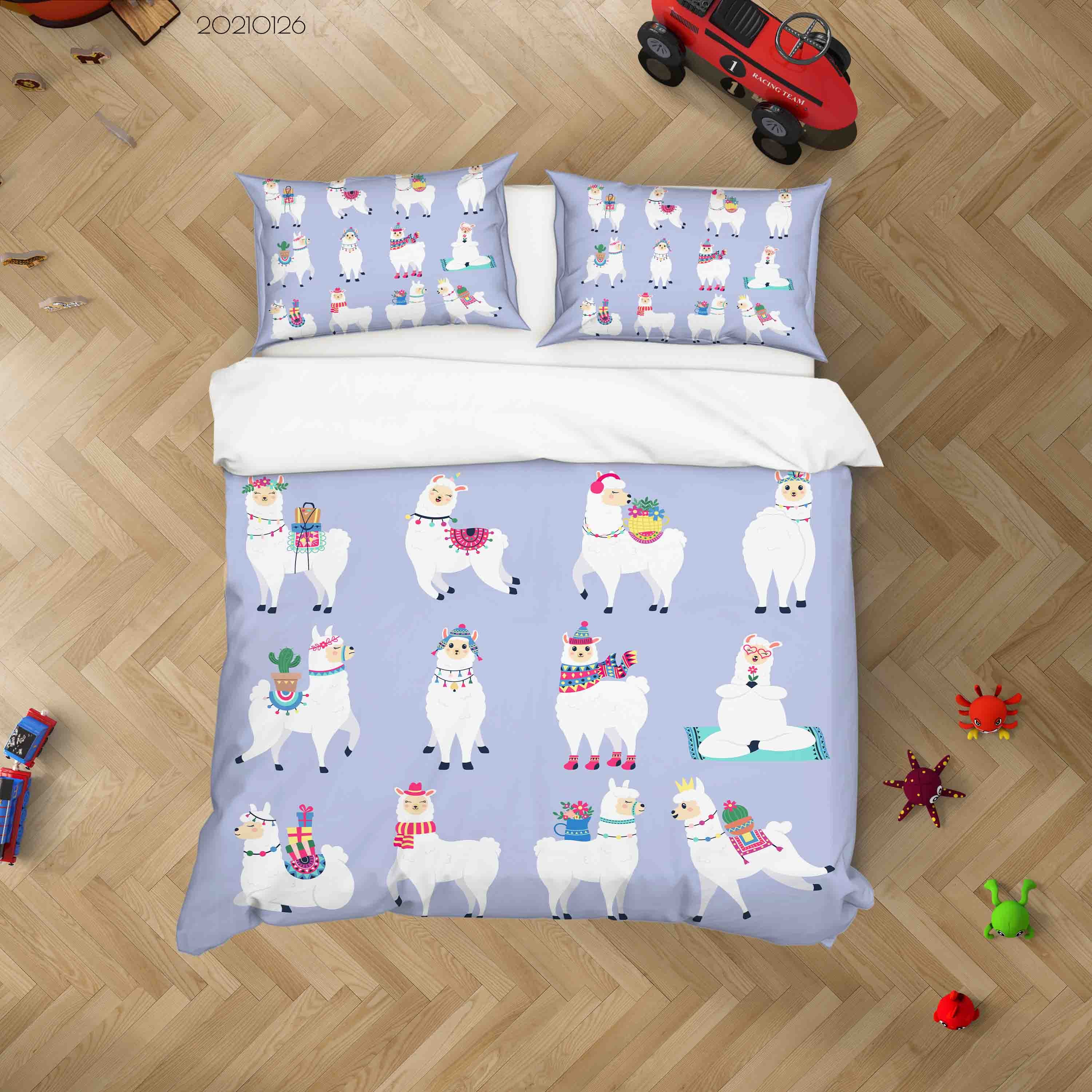 3D Hand Drawn Animal Blue Alpaca Quilt Cover Set Bedding Set Duvet Cover Pillowcases 66