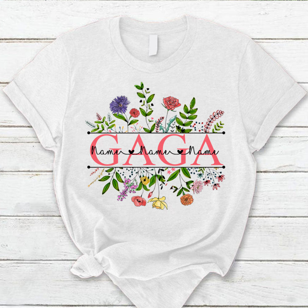 Personalized Wildflowers Gaga And Grandkids Name Shirts For Gaga