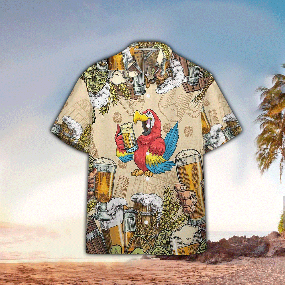 Vintage Parrot Drinking Beer Hawaii Shirt Aloha Ha62683