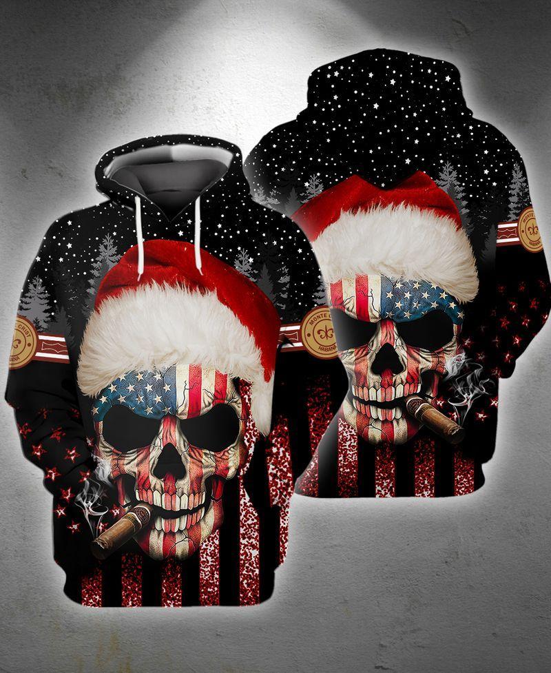 American Flag Smoking Skull For Christmas Holiday 3D Hoodie