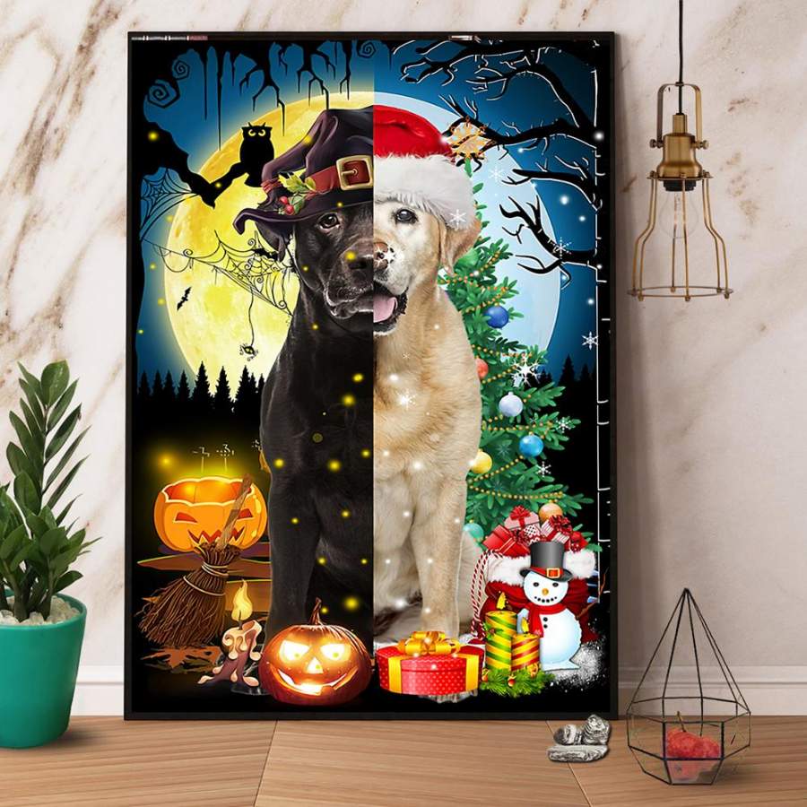 Dog Witch And Christmas Hat Halloween Gift Christmas Gift Paper Poster No Frame/ Wrapped Canvas Wall Decor Full Size