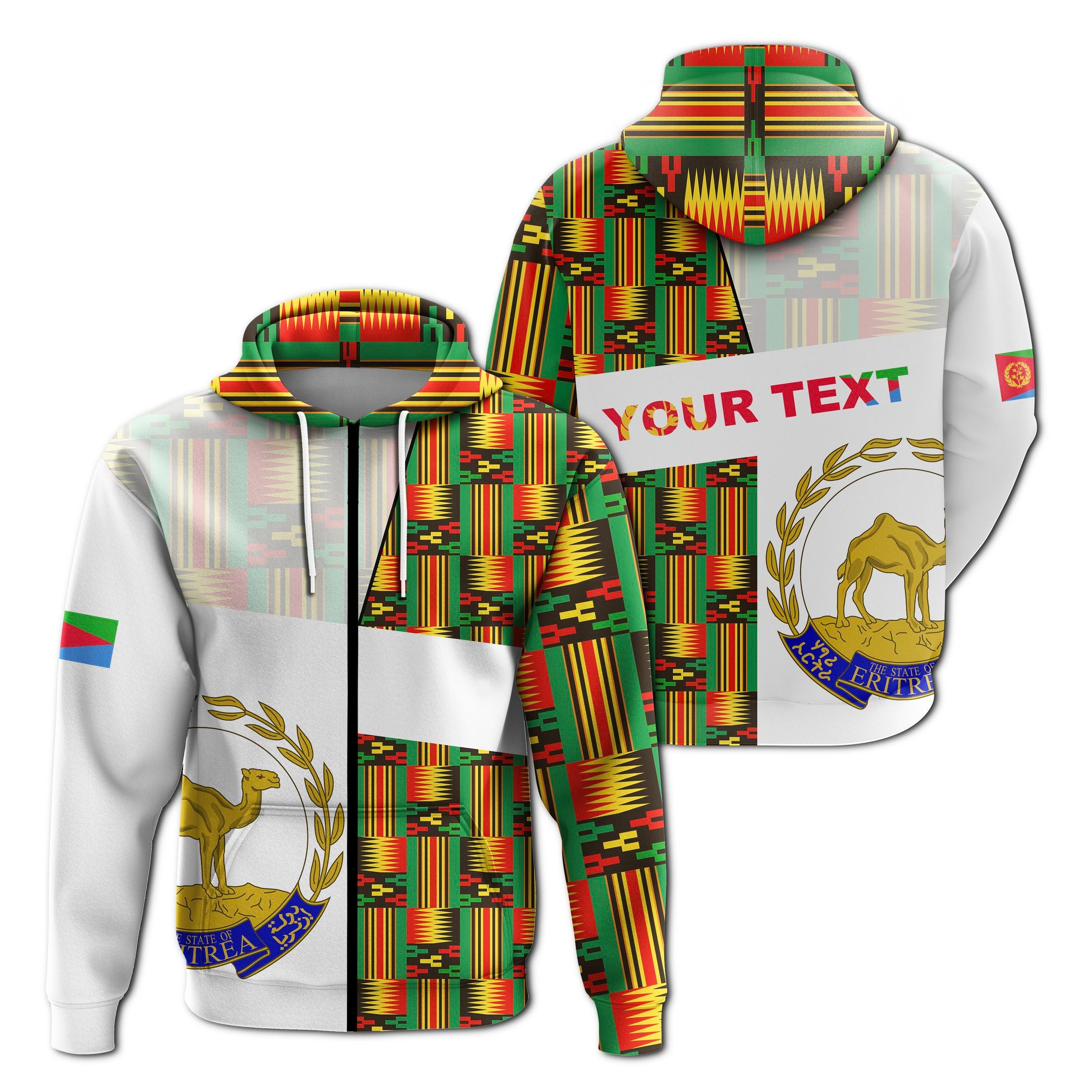 (Custom Personalised) Eritrea Zip Hoodie Kente Pattern Lt13