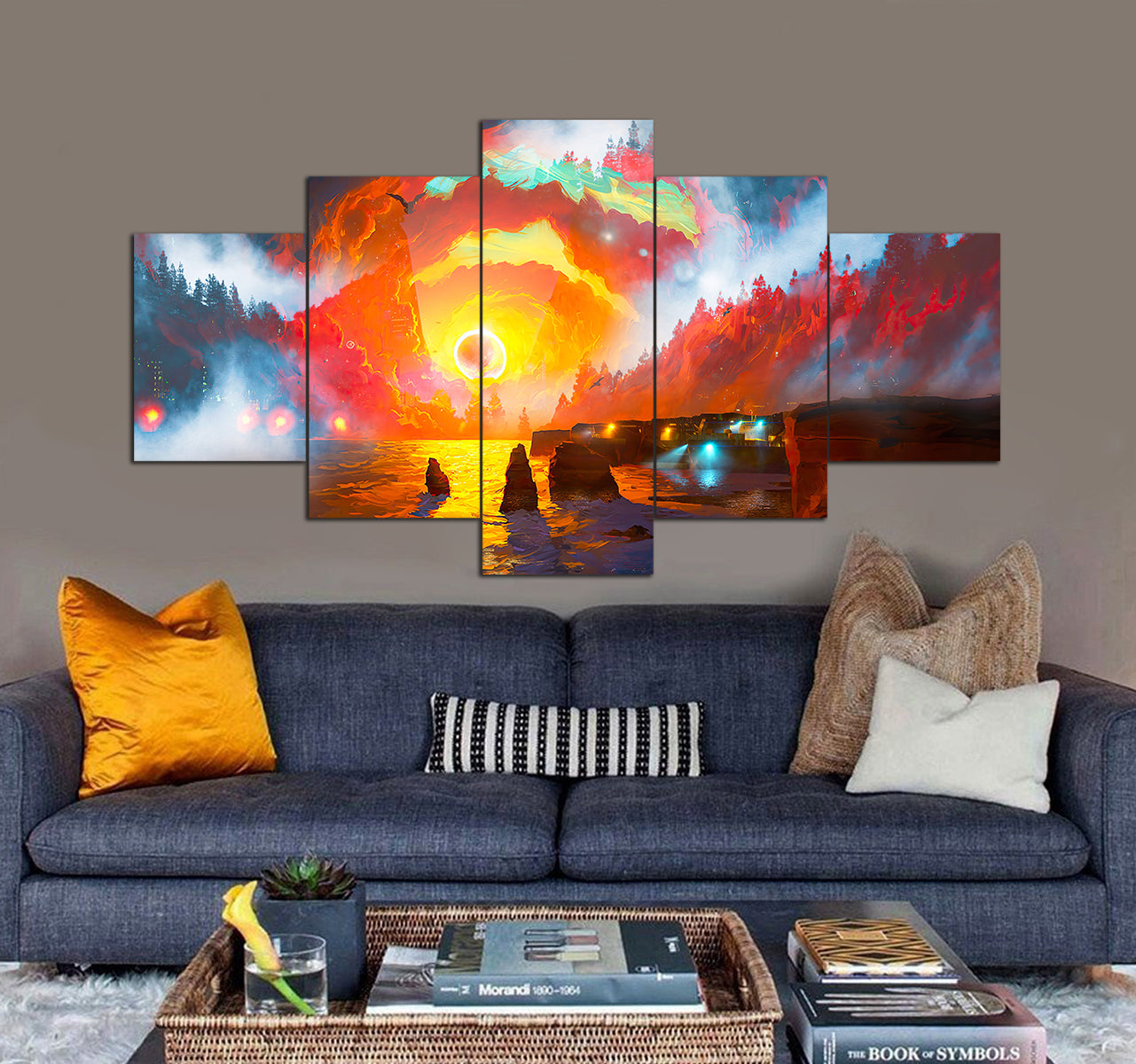 Sunset Sea Scenery Digital Art Scenery 3D 5 piece canvas art