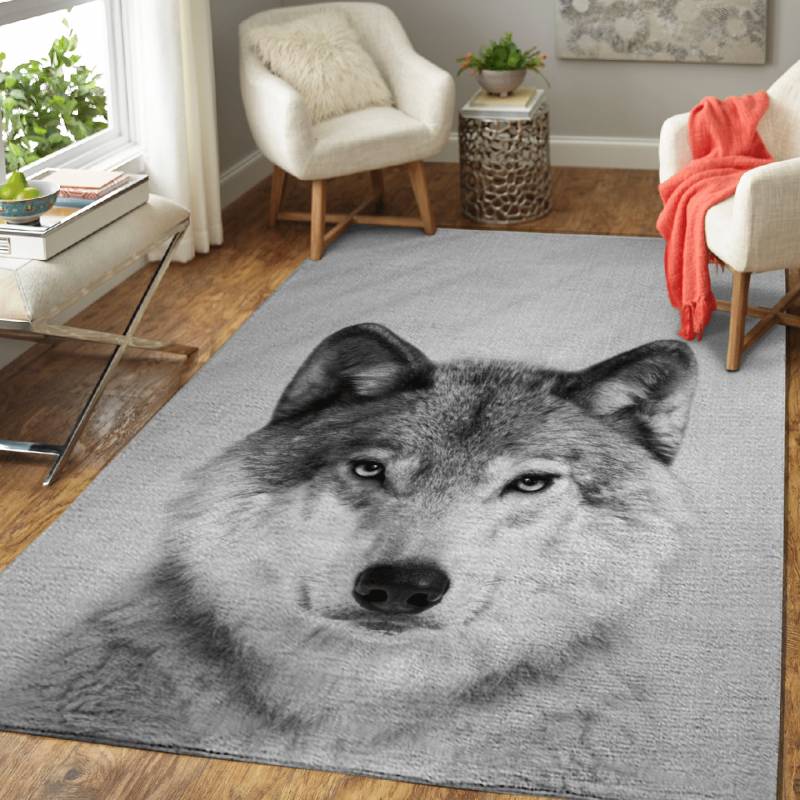 Wolf BW – Animals Black & White Area Rug Carpet