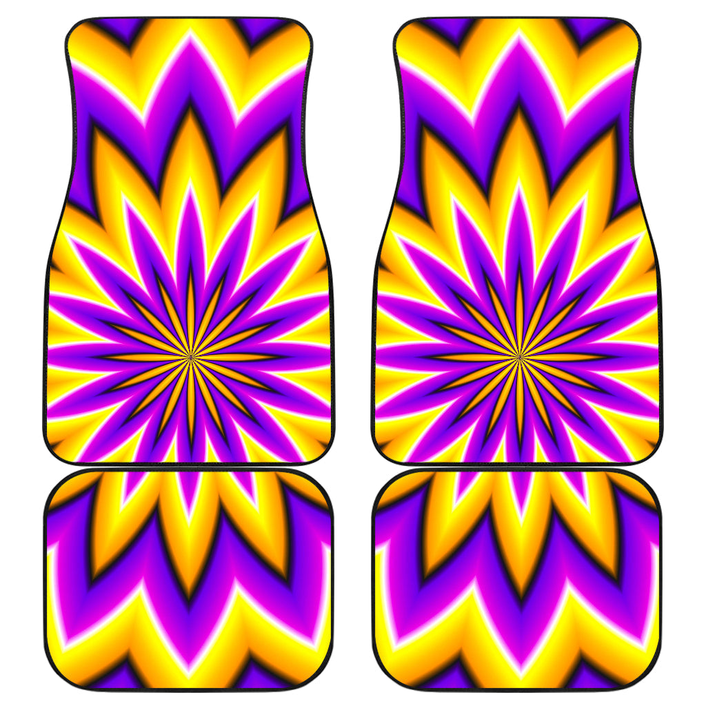 Yellow Flower Moving Optical Illusion Front And Back Car Floor Mats, Front Car Mat