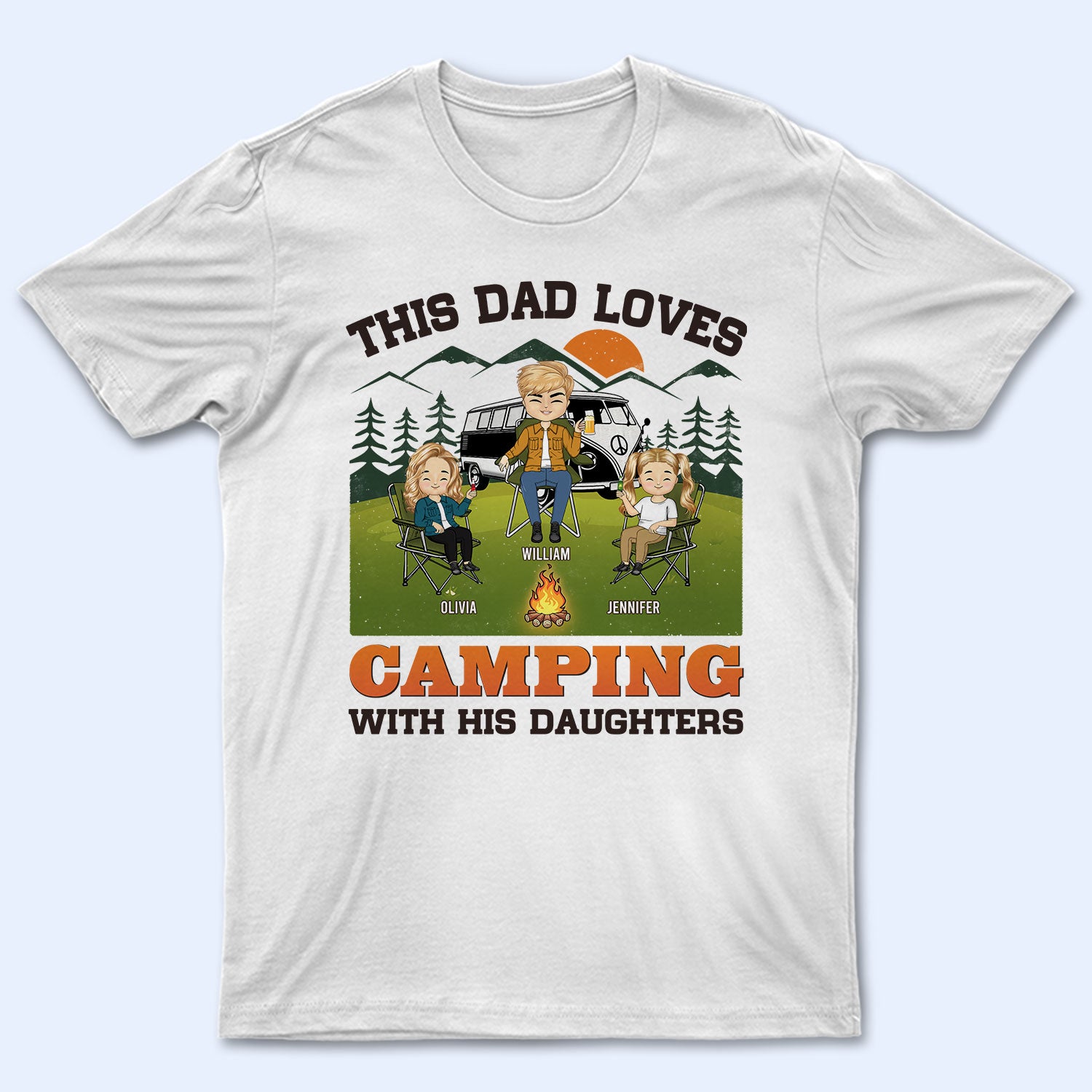 This Dad Loves Camping With His Daughters – Gift For Father – Personalized Custom T Shirt