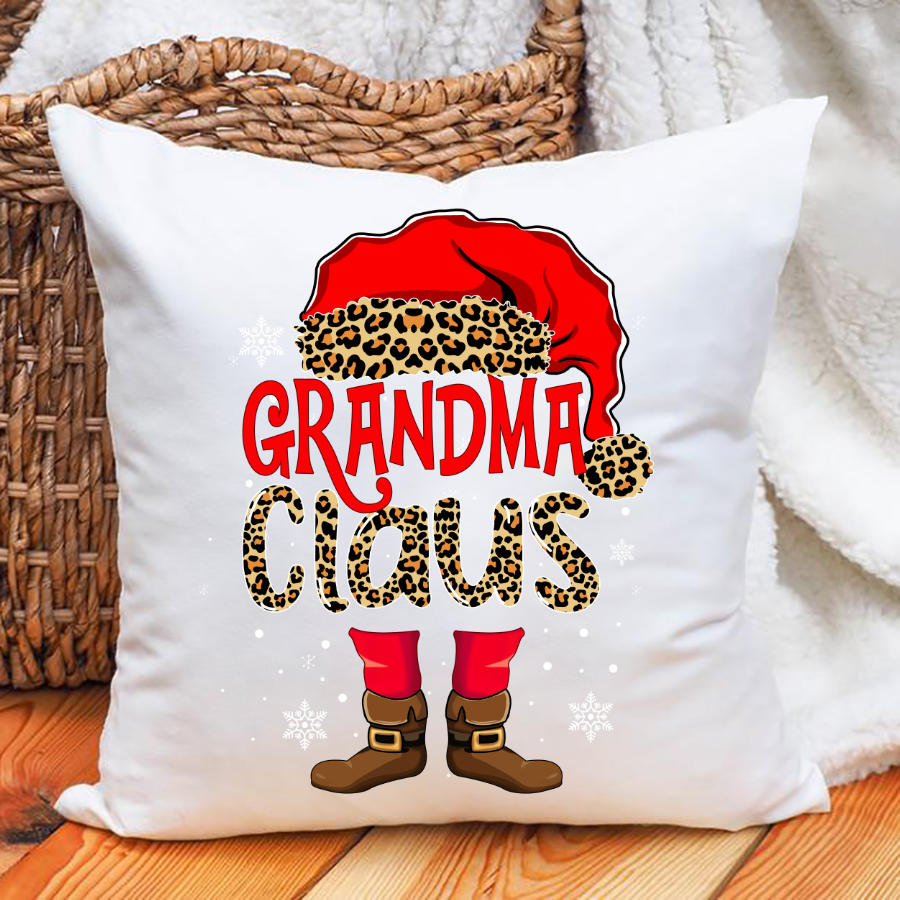 Grandma Claus Leopard Christmas Pillow