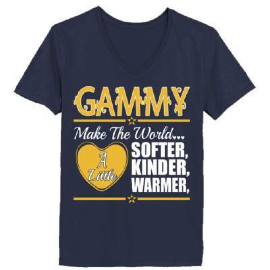 AGR Gammy Make The World A Little Softer Kinder Warmer – Ladies’ V-Neck T-Shirt