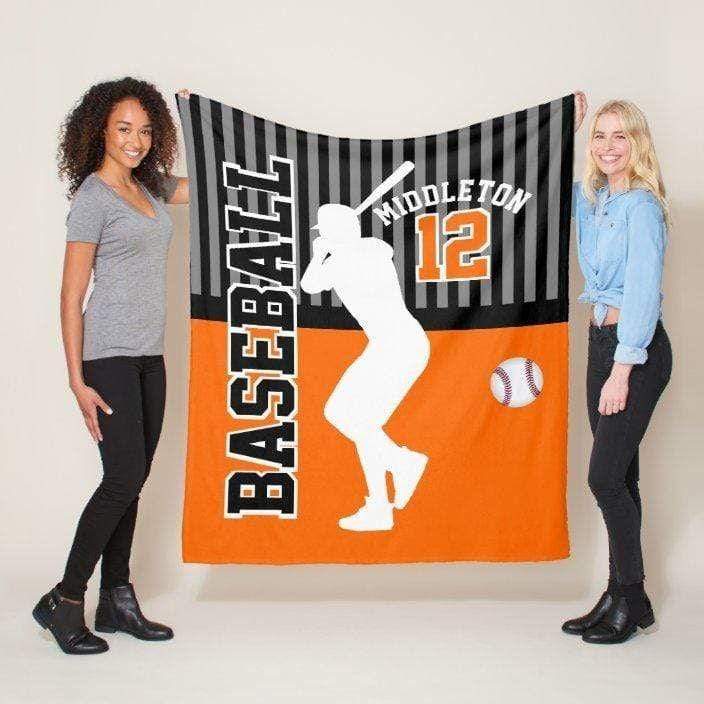 Baseball Orange Fleece Blanket Custom Name and Number