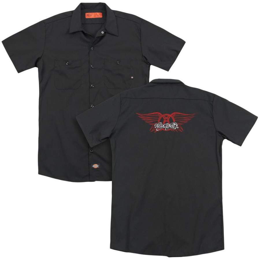 Aerosmith – Winged Logo(Back Print) Adult Work Shirt